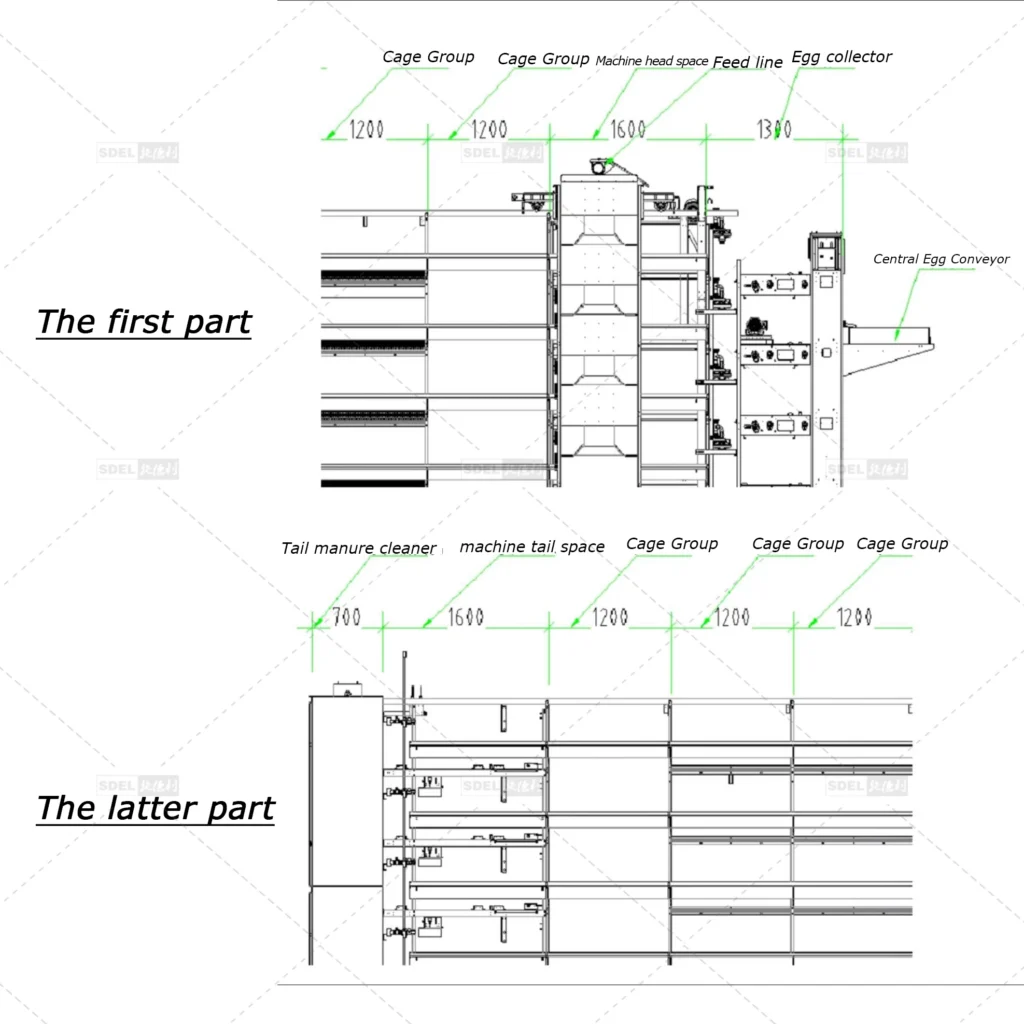 Engineering drawing design for layer poultry farm design 1 H type battery cage system design 1